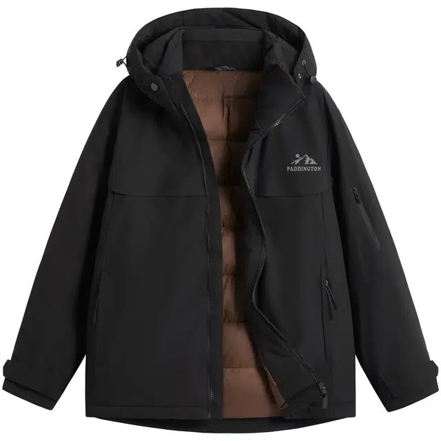 帕丁顿熊 基础款反光雪山印花纯色宽松户外休闲连帽防风外套防寒保暖加厚羽绒服 男女同款