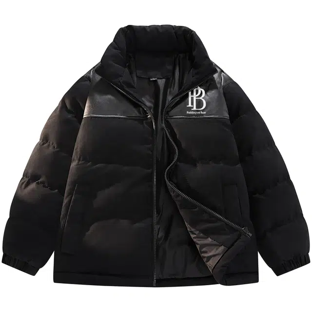 帕丁顿熊 简约美式字母印花拼接宽松休闲防风防寒保暖加厚面包棉服 男女同款