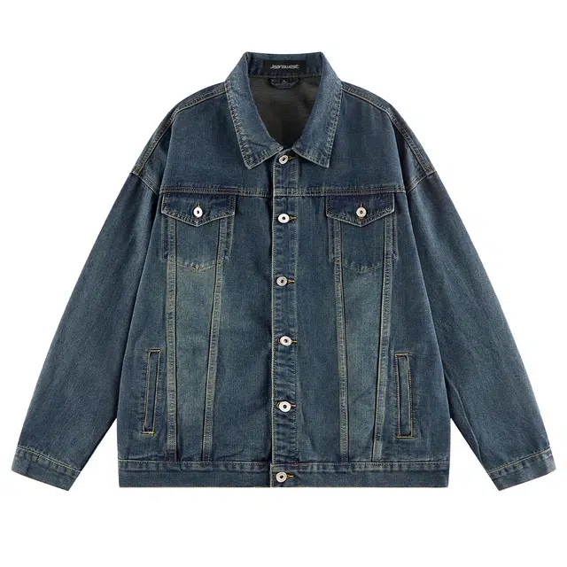 寻星记 美式复古潮流基础款翻领工装风户外百搭牛仔外套 男女同款