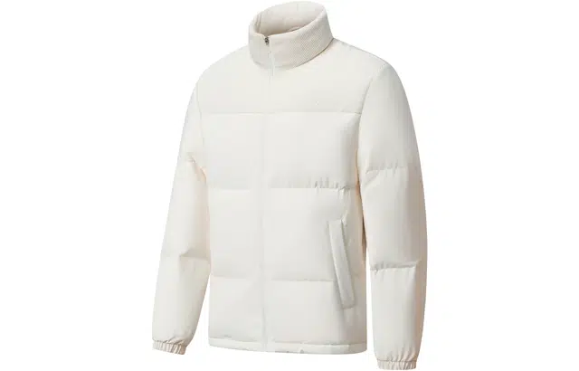 鸿星尔克 经典款拼接城市户外立领羽绒服外套 男女同款 冰川白