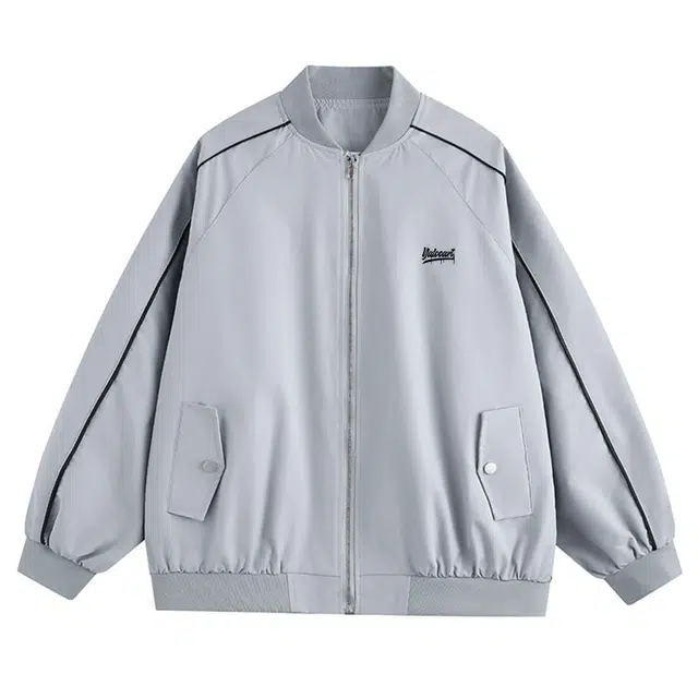 雅鹿 复古风纯色简约基础款线条设计棒球领拉链长袖宽松休闲夹克外套 男女同款