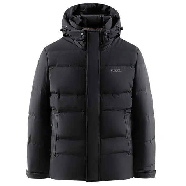 雅鹿 极寒系列 商务休闲纯色时尚中老年爸爸加厚连帽防风保暖面包服羽绒服 男款