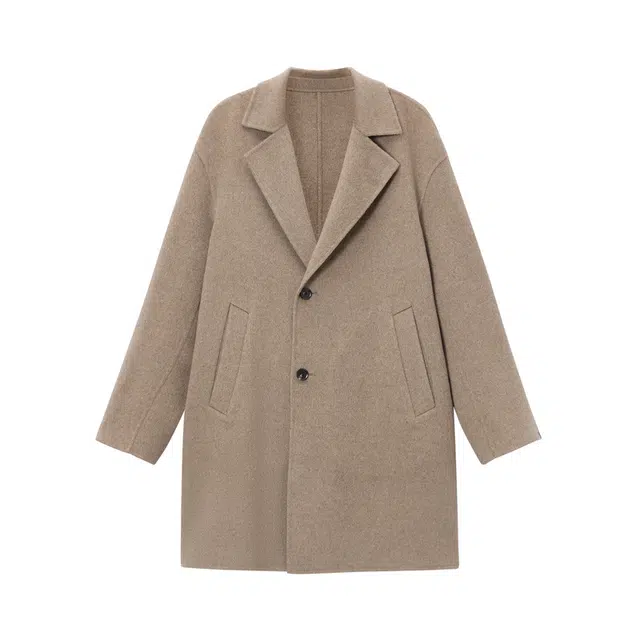 安正 纯色西装领单排扣双面呢大衣 男款 驼色