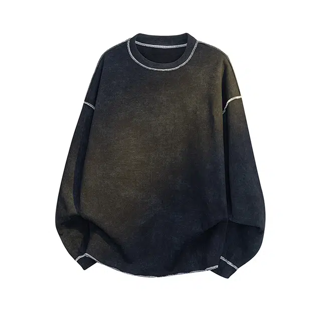 物质公式 美式扎染复古高级感慵懒风松弛感外穿打底衫潮流基础款学院风百搭休闲内搭圆领长袖条纹解构拼接卫衣 男女同款