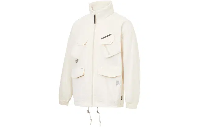 中国李宁 纯色宽松多口袋工装夹克 男款 米白色