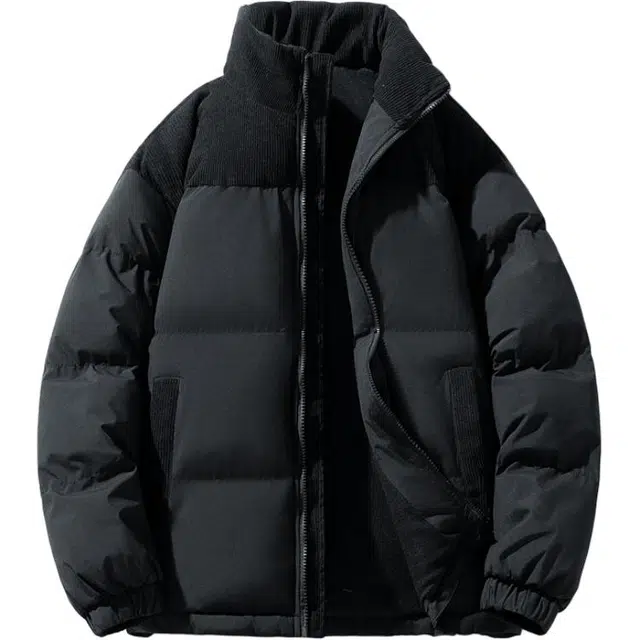 极限涡轮 立领加厚保暖拼色面包服棉服 男女同款 黑色