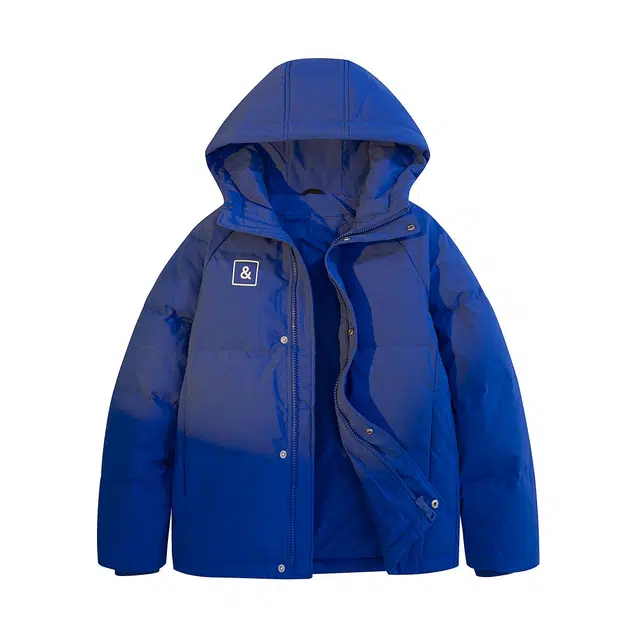 鸭鸭 加厚保暖宽松连帽防风印花字母简约无性别面包服夹克暗黑休闲羽绒服外套 男款