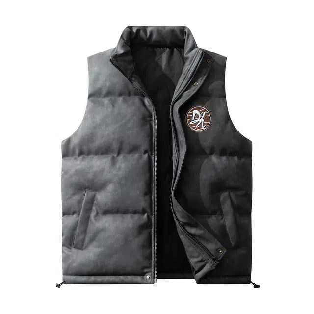 敦煌博物馆 美式复古纯色立领百搭字母刺绣加厚大码马甲 男女同款