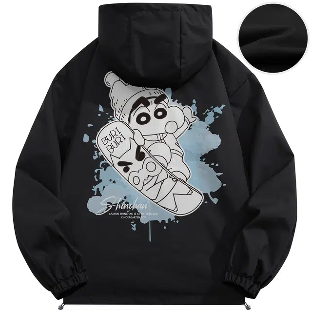 蜡笔小新 山系户外休闲卡通滑板小新字母印花休闲宽松夹克外套 男女同款
