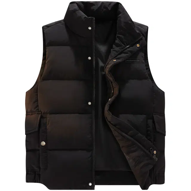 帕丁顿熊 简约字母印花大口袋纯色宽松休闲防风防寒面包服保暖加厚马甲 男女同款