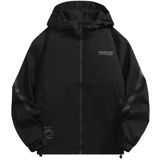 蜡笔小新 山系户外卡通搞怪小新字母印花休闲宽松连帽夹克外套 男女同款