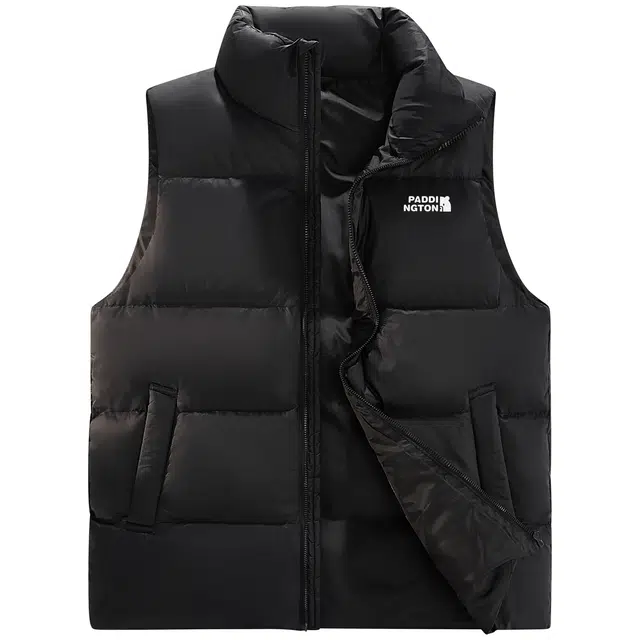 帕丁顿熊 简约小熊字母印花纯色宽松休闲防风防寒面包服外套保暖加厚羽绒马甲 男女同款