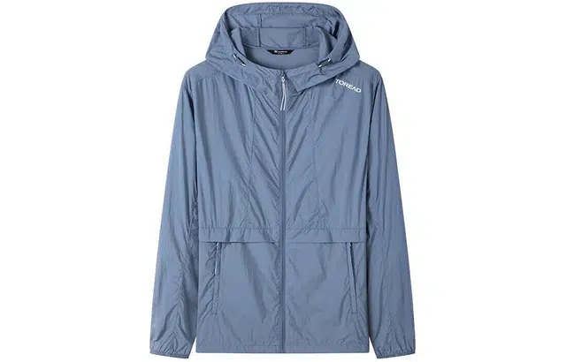 探路者 纯色连帽透气舒适宽松 透气防水防紫外线防晒服 男款 复古蓝