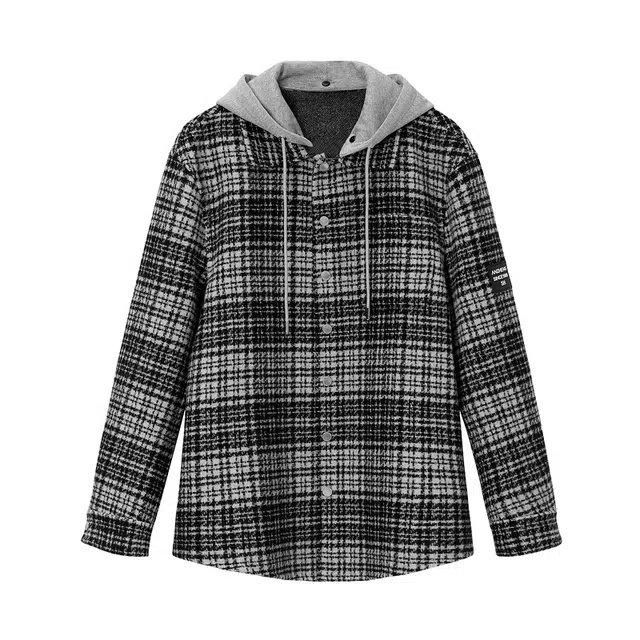 安正 格子可拆卸连帽夹克 男款 花黑