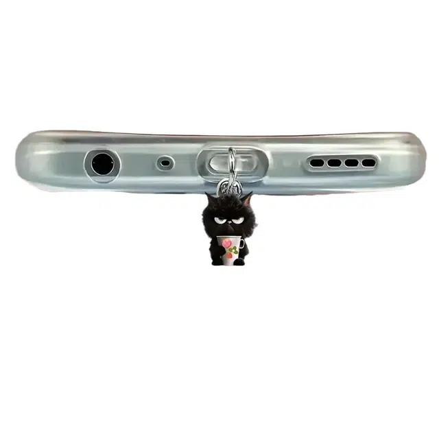 零界 小黑猫 创意手机防尘塞 小书包可爱时尚潮流装饰 亚克力 挂件 男女同款情侣款