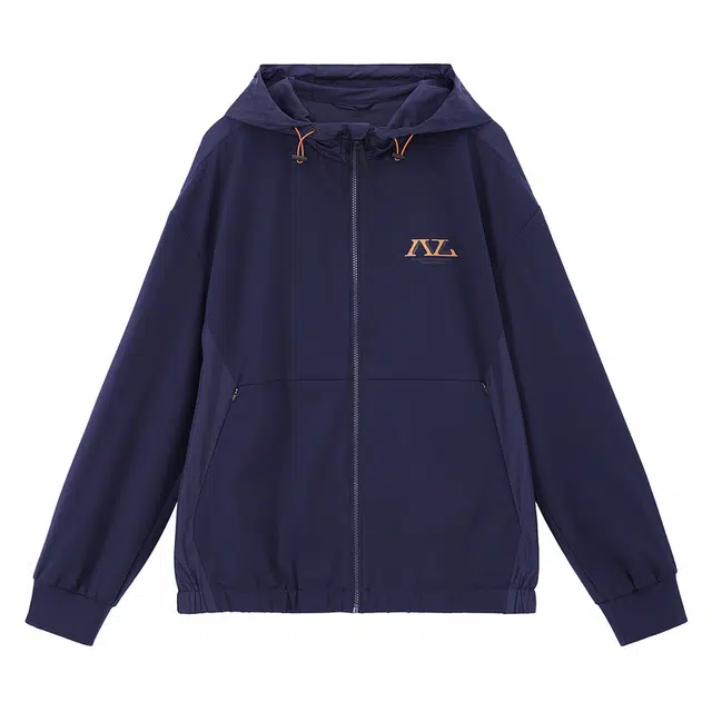 安正 连帽拉链开衫落肩长袖夹克 男女同款 藏青