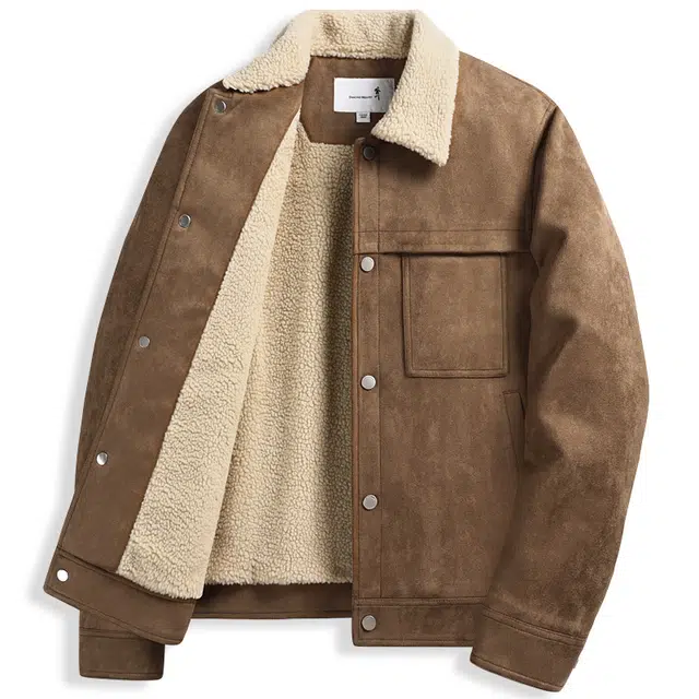 与狼共舞 保暖加厚仿麂皮翻毛领长袖夹克外套 男款