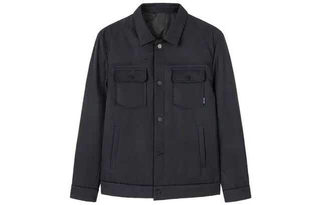 才子 纯色多口袋翻领单排扣休闲羽绒服 男款 黑蓝色