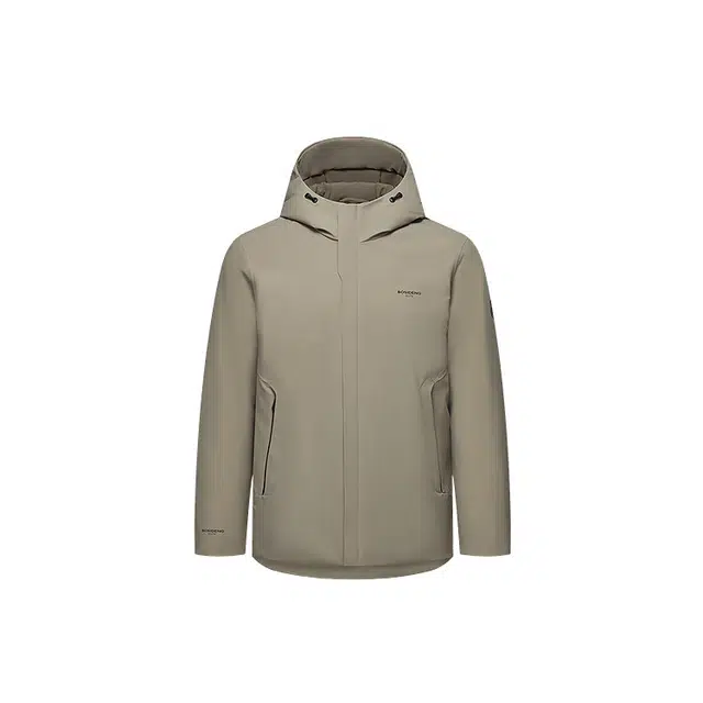 波司登 连帽纯色鹅绒合身拉链口袋羽绒服 男款