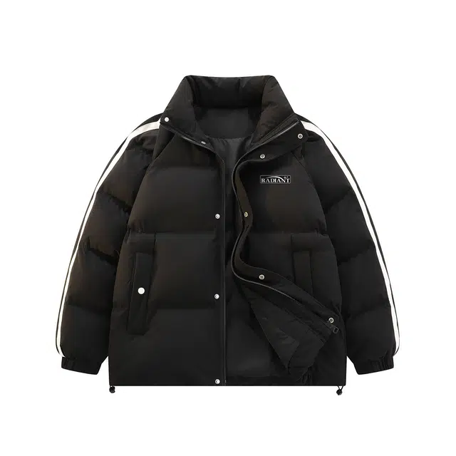 鸭鸭 美式高街复古简约字母印花宽松休闲时尚百搭户外运动舒适柔软保暖防风防寒纯色拉链立领羽绒服 男女同款