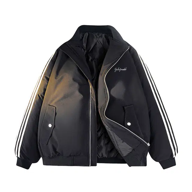 雅鹿 复古学院风条纹拼接撞色棒球领夹棉加厚百搭休闲宽松教练棒球服夹克外套 男女同款