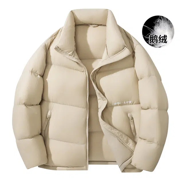 贵人鸟 纯色背后字母印花休闲运动立领保暖防寒羽绒服 男女同款