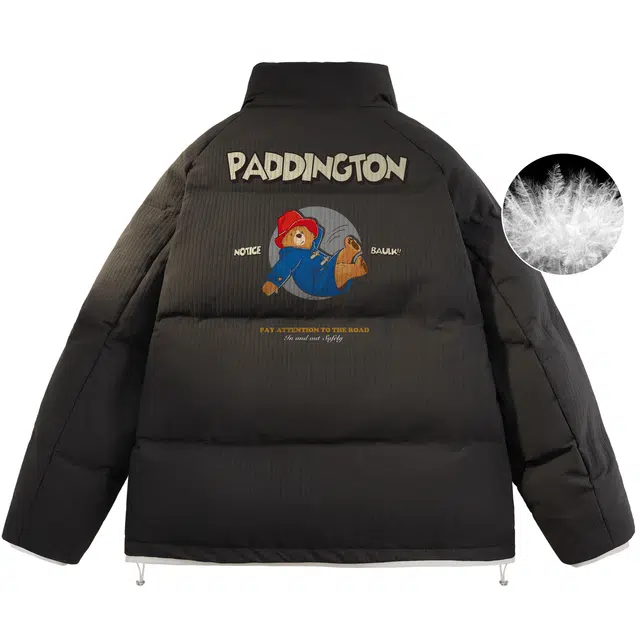 帕丁顿熊 趣味小熊印花字母立领休闲宽松防寒保暖加厚面包羽绒服 男女同款
