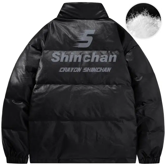 蜡笔小新 卡通拖影字母印花立领保暖加厚休闲面包羽绒服外套 男女同款