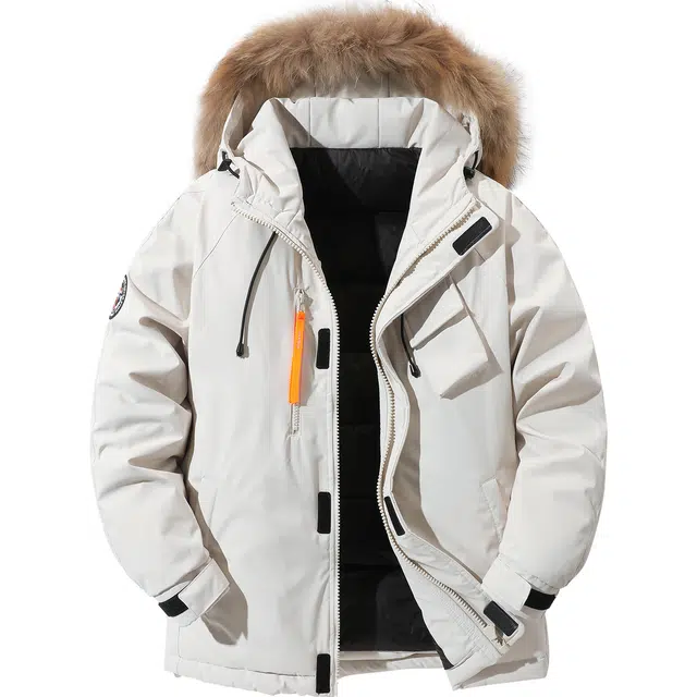 赫本猫 山系户外工装风大毛领派克服风格撞色织带工装口袋设计无性别面包服连帽羽绒服 男女同款