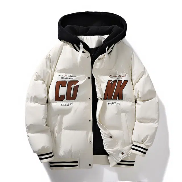 极限涡轮 美式高街风潮流基础简约面包服高品质潮牌连帽假两件加厚保暖时尚休闲百搭棉服 男女同款 白色