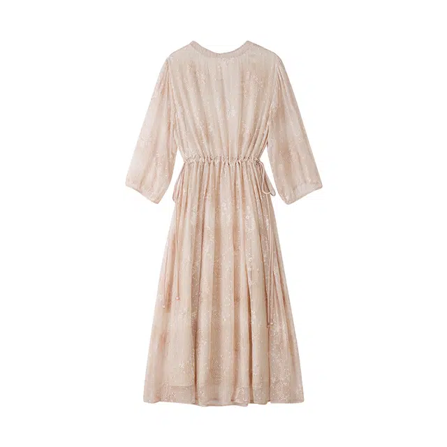 着西 高端粉色重工桑蚕丝短袖连衣裙 女款 香槟粉