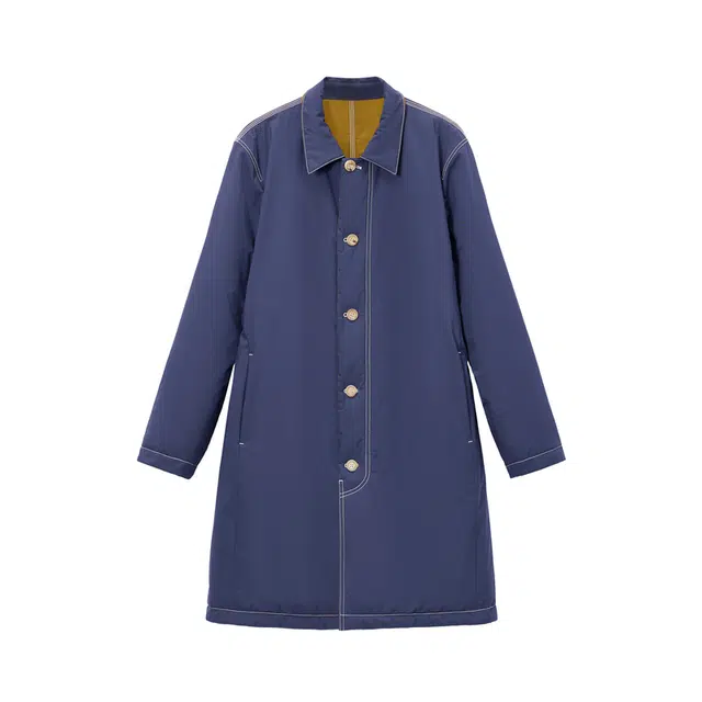 安正 纯色翻领单排扣石墨烯保暖双面穿棉服 男款 深蓝