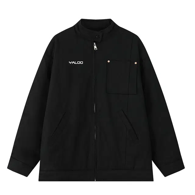 雅鹿 简约复古通勤百搭工装纯色宽松立领休闲保暖舒适夹棉夹克外套 男女同款 黑色