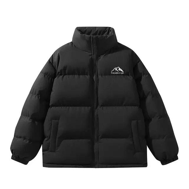 啄木鸟 美式复古拼接基础款面包刻字膜工艺雪山图案印花宽松百搭防风防寒棉服 男女同款 杏色