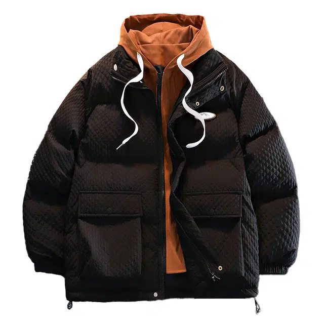 极限涡轮 美式高街短款大码三防潮流连帽加厚保暖面包服棉纯色时尚棉服 男女同款 黑色