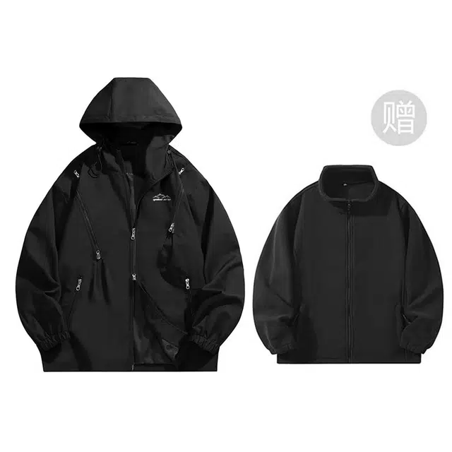 雅鹿  韩风户外穿搭机能街头宽松休闲基础纯色连帽  防水防风防泼水防雨其他冲锋衣 男女同款