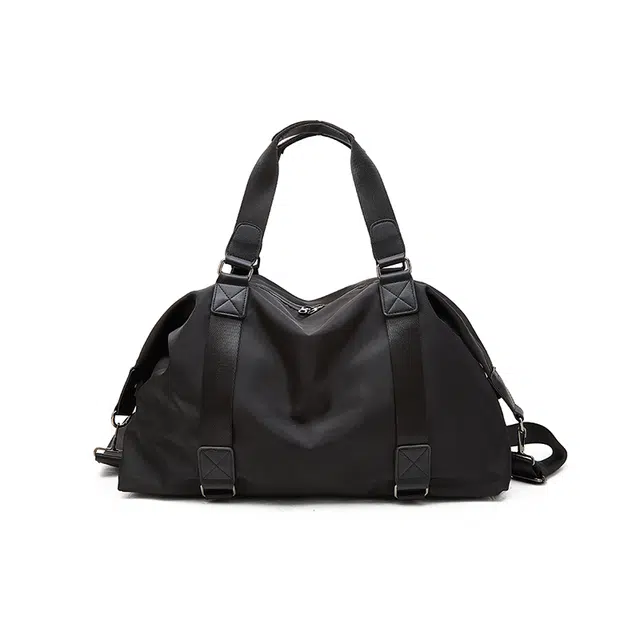 老人头 街头时尚潮流百搭小众设计手提 织物 旅行包 男款 黑色