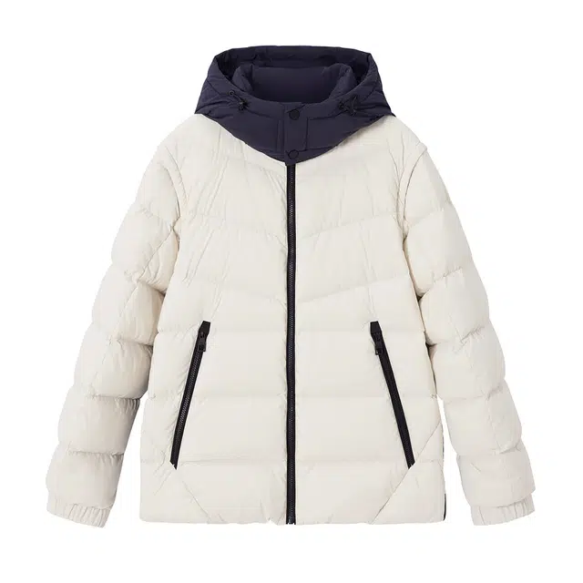 安正 不跑绒连帽拉链羽绒服 男款 本白