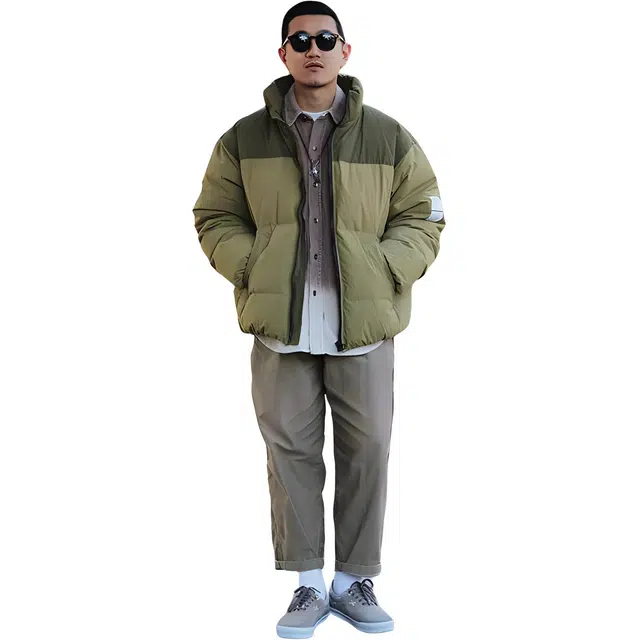 极限涡轮 时尚灯芯绒个性拼接立领保暖宽松休闲百搭棉服 男女同款 绿色