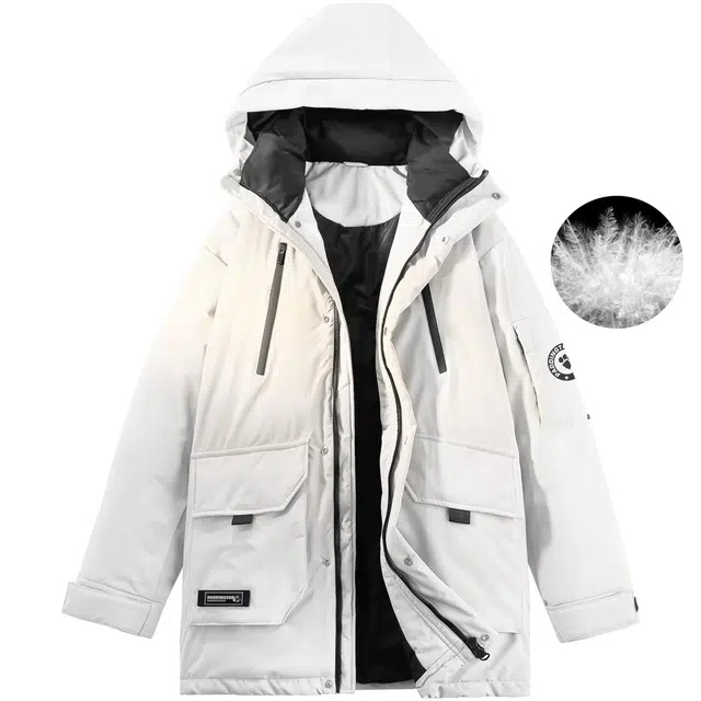 帕丁顿熊 徽章系列 基础纯色工装户外休闲宽松防风防寒加厚中长款羽绒服 男女同款