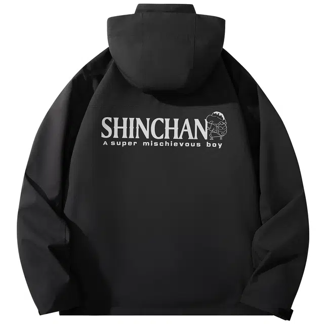 蜡笔小新 户外防水防风卡通字母印花可拆卸内胆连帽三合一休闲夹克外套 男女同款