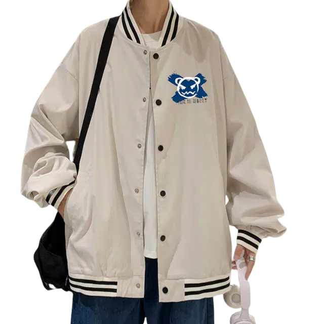 北极绒  美式字母印花宽松休闲单排扣棒球服 男款