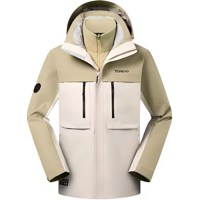 探路者  休闲舒适户外三合一  防水透气保暖防泼水冲锋衣 男款 卵石色\棕色