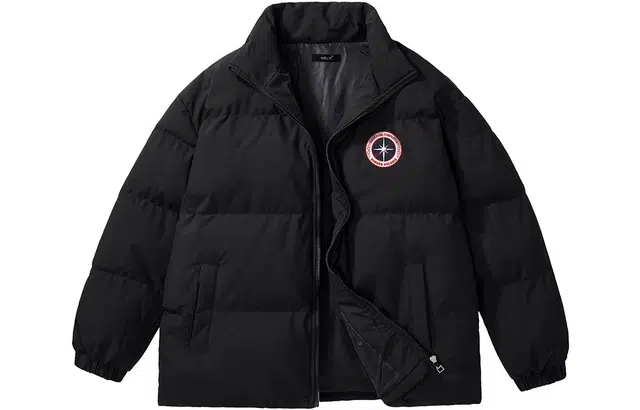 物质公式 美式学院风指南针徽章印花宽松立领保暖加绒加厚抗寒暗黑面包棉服外套 男女同款