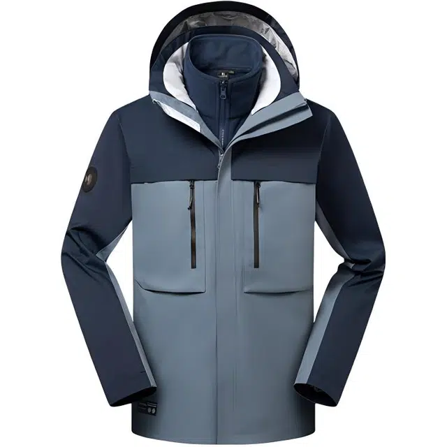 探路者  休闲舒适户外三合一  防水透气保暖防泼水冲锋衣 男款 青灰蓝\蓝色