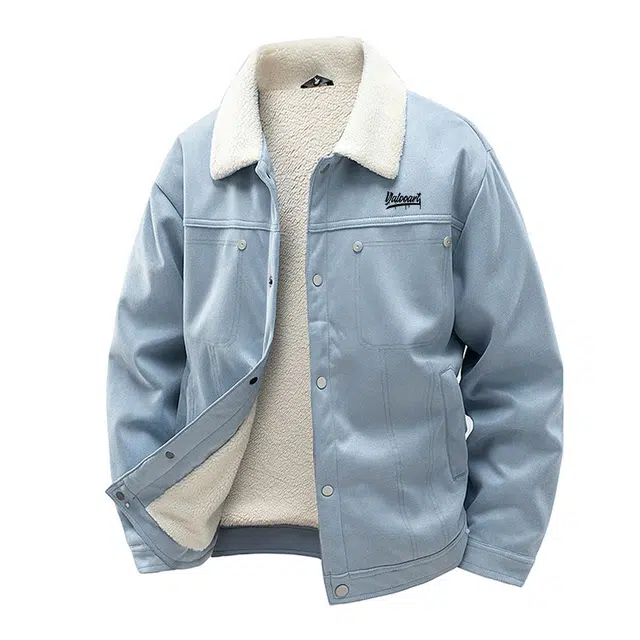 雅鹿 复古高街加绒加厚纯色翻领单排扣百搭长袖夹克外套 男女同款