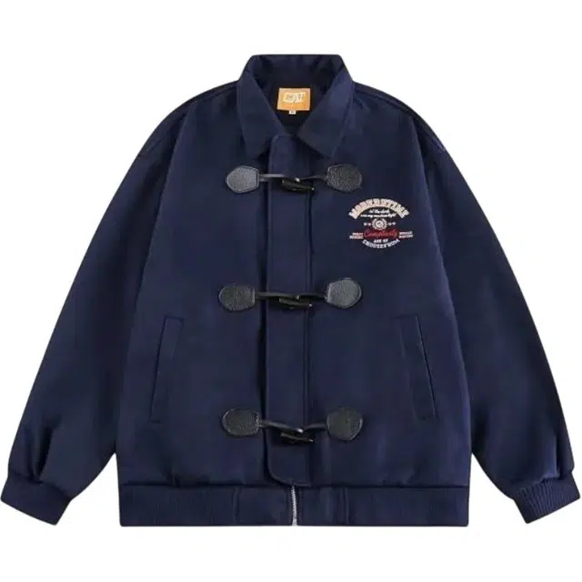 玉儿恋 高级感复古休闲棒球服美式复古牛角扣毛呢夹克外套 男女同款