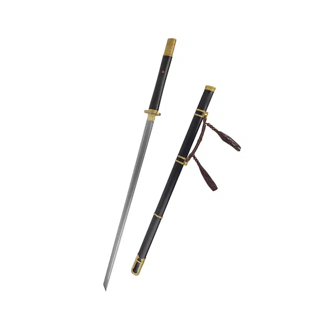 天字号 苍鳞唐横刀 乌兹钢烧刃龙泉刀剑长黑檀木鞘黄铜装兵器未开刃 成品模型
