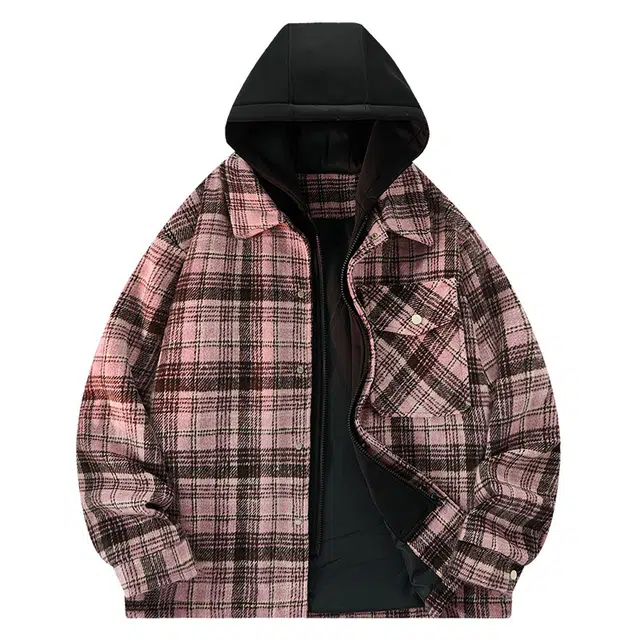 雅鹿 潮流连帽单排扣仿毛呢时尚百搭休闲宽松高级感小香风格子长袖绒感外套 男女同款