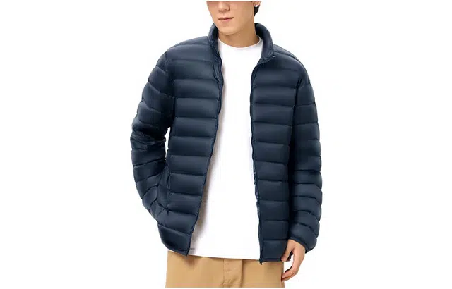 森马 纯色无帽立领压线保暖羽绒服 男款